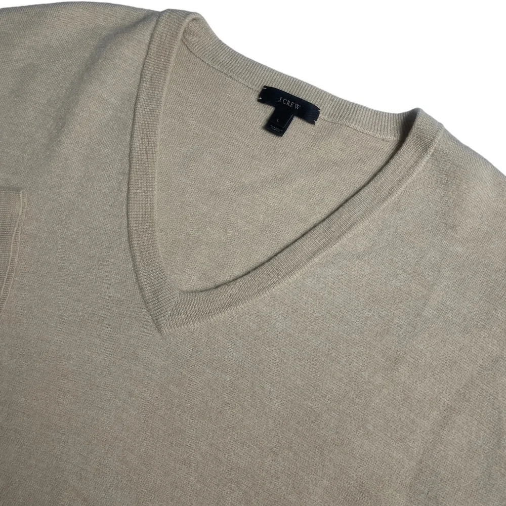 J Crew Womens Large 100% Wool V Neck Beige Sweater‎ 3/4 Sleeve